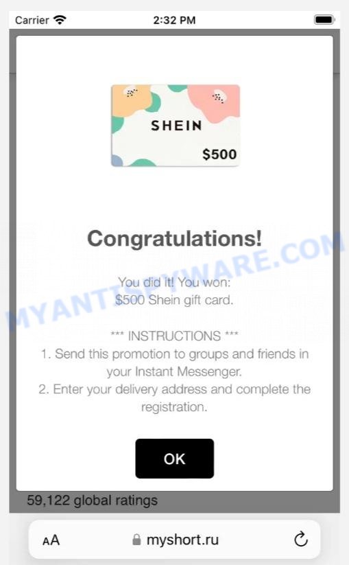 Myshort.ru WhatsApp Scam you won