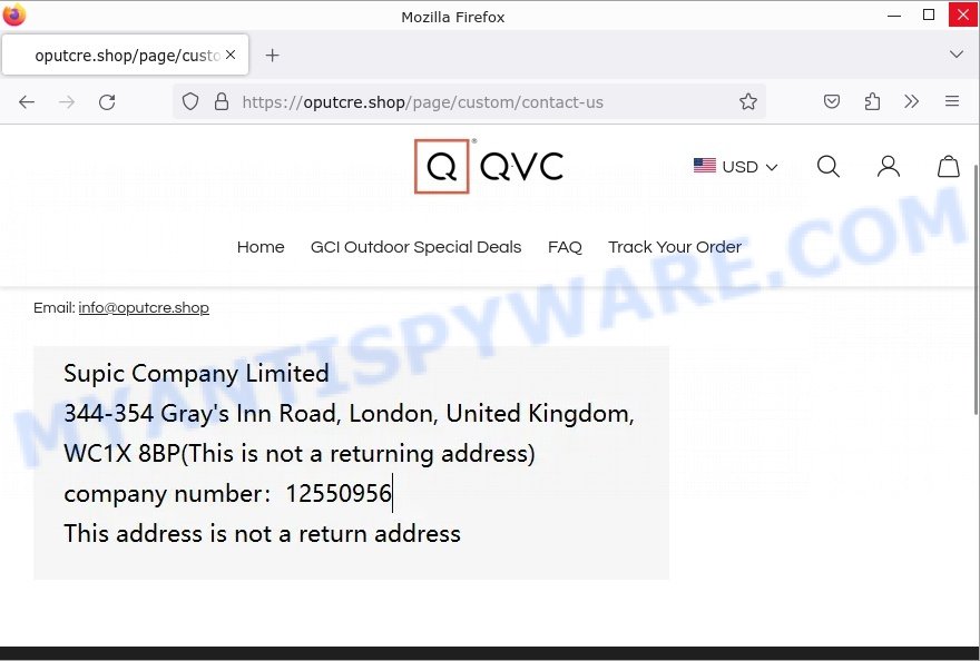Oputcre.shop QVC store Scam contacts