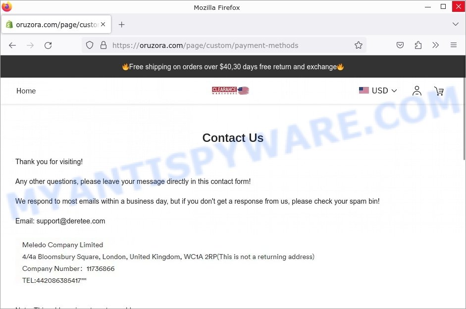 Oruzora.com Scam contacts