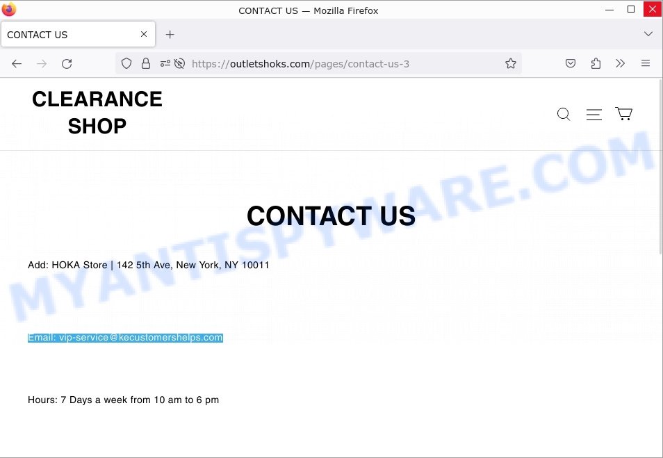 Outletshoks.com HOKA Summer Clearance Scam contacts