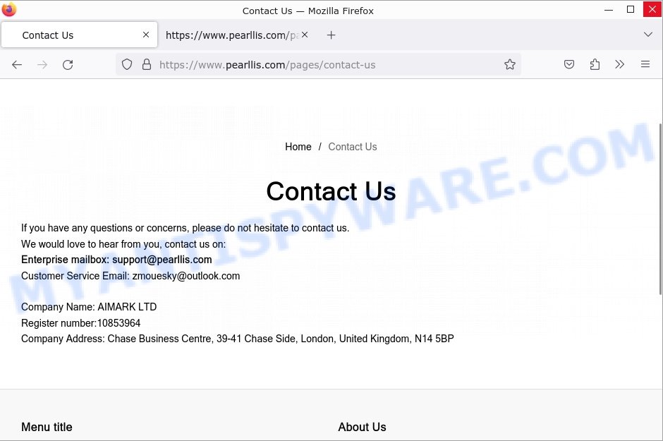 Pearllis.com Scam Store contacts