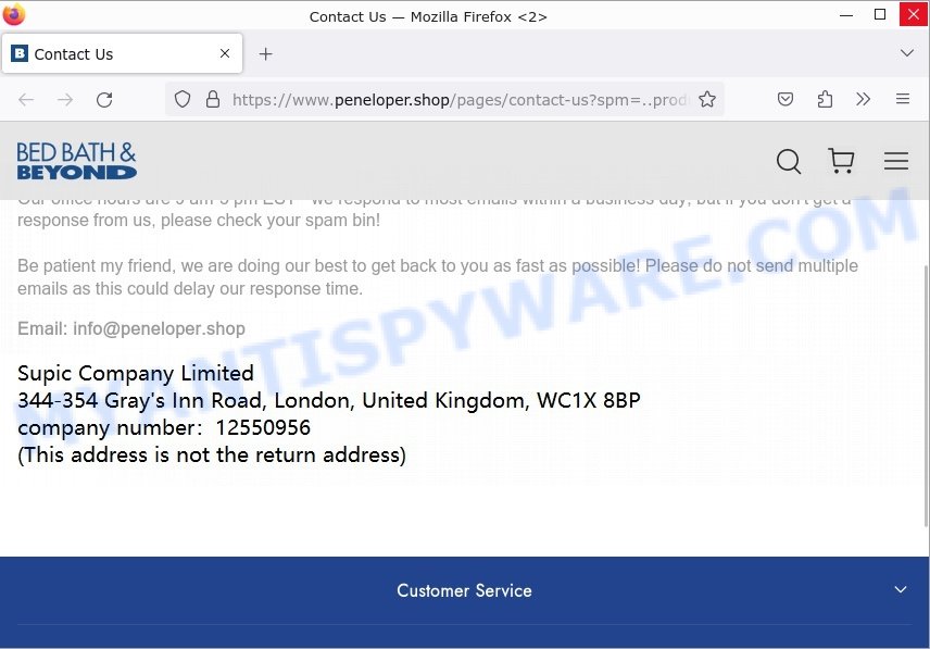 Peneloper.shop Bed Bath Beyond Scam contacts
