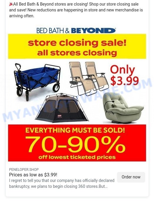 Peneloper.shop Bed Bath Beyond Scam facebook ads 2