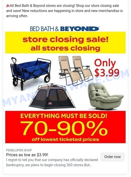 Peneloper.shop Bed Bath Beyond Scam facebook ads