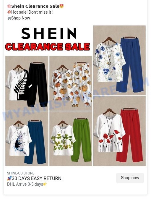 Shine-us.store SHEIN Clearance Sale Scam facebook ads