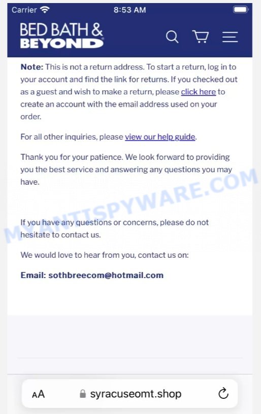 Syracuseomt.shop BBB Scam contacts