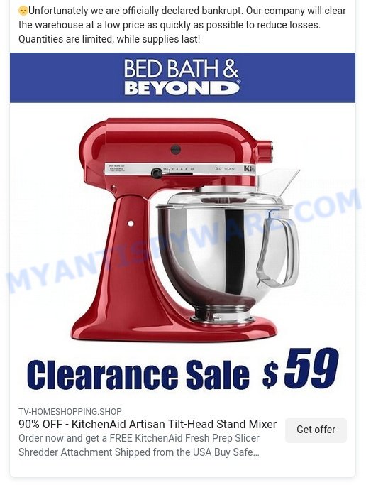 Tv-homeshopping.shop Bed Bath Beyond Stock Clearance Scam facebook ads