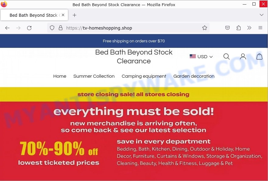 Tv-homeshopping.shop Bed Bath Beyond Stock Clearance Scam