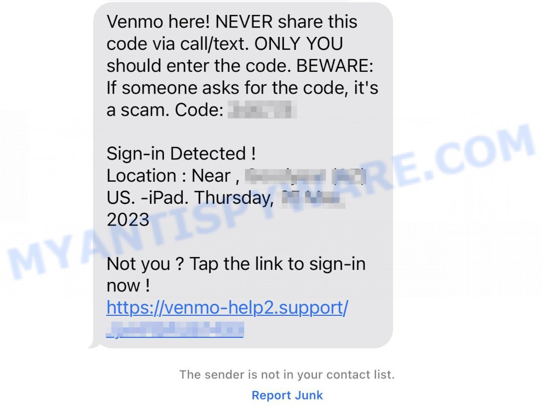 Venmo Text Scam sign in detected