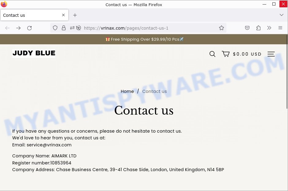 Vrinax.com Judy Blue Jeans Scam contacts