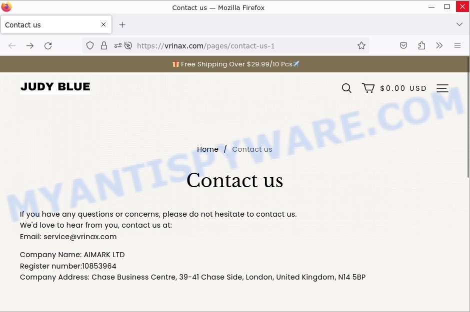 Vrinax.com Judy Blue Jeans Scam contacts