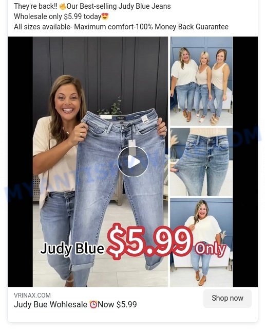 Vrinax.com Judy Blue Jeans Scam facebook ads 1