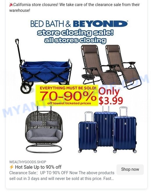 Wealthygoods.shop Bed Bath Beyond Scam facebook ads