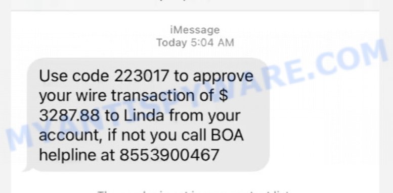 8553900467 Bank of America Wire Scam
