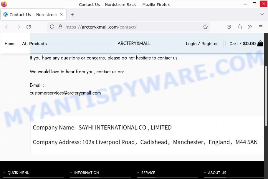Arcteryxmall.com scam contacts