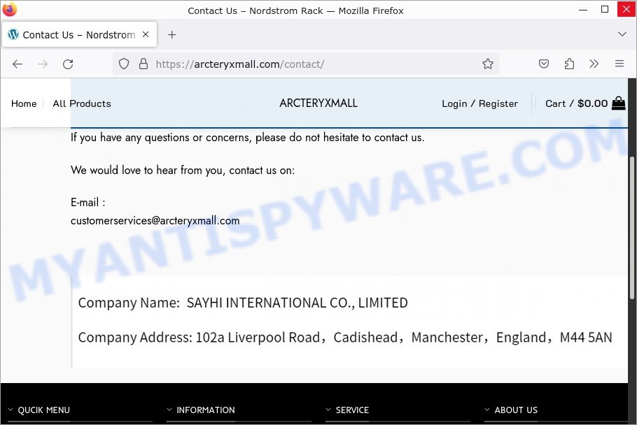 Arcteryxmall.com scam contacts
