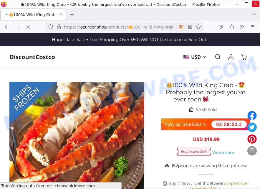 Azureer.shop Colossal Alaskan King Crab legs Scam store