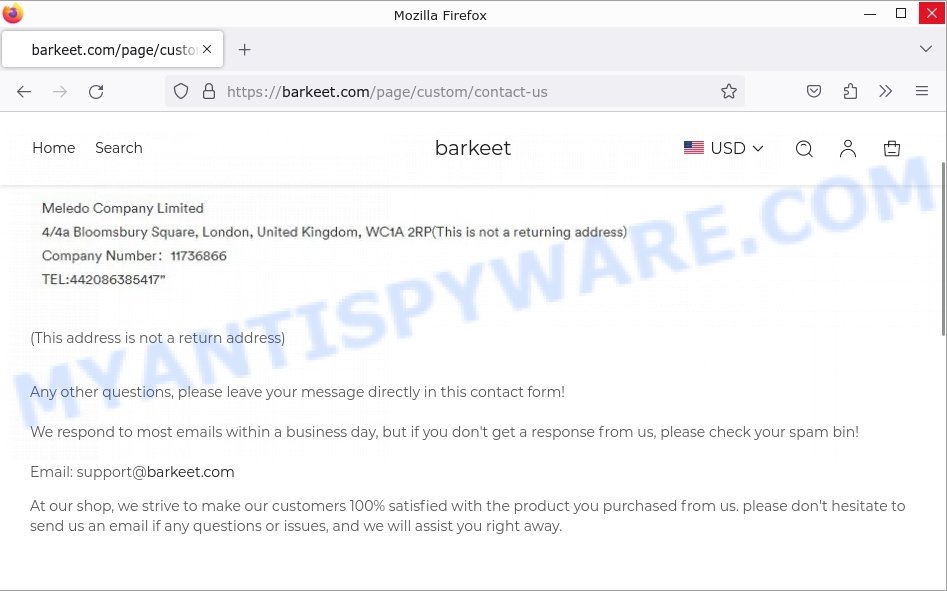 Barkeet.com Last Day Sale Scam contacts