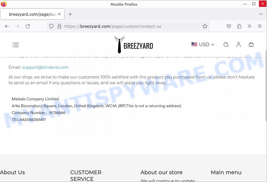 Breezyard.com Scam contacts