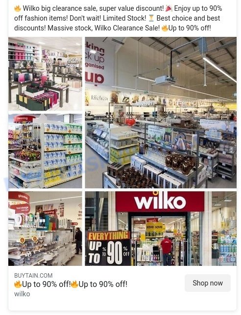 Buytain.com wilko contacts scam ads