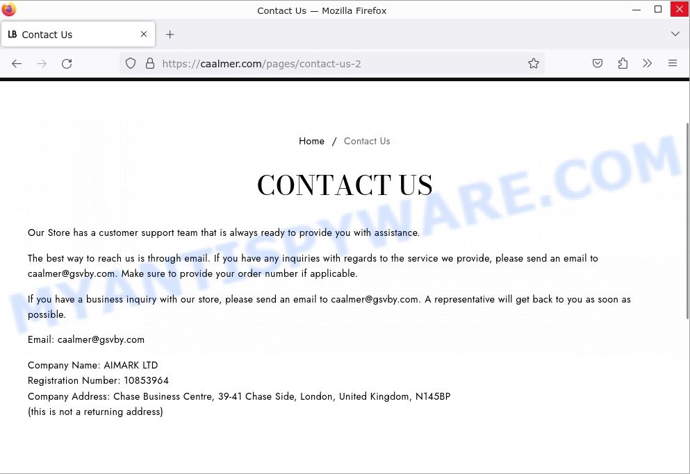 Caalmer.com Lane Bryant Scam contacts