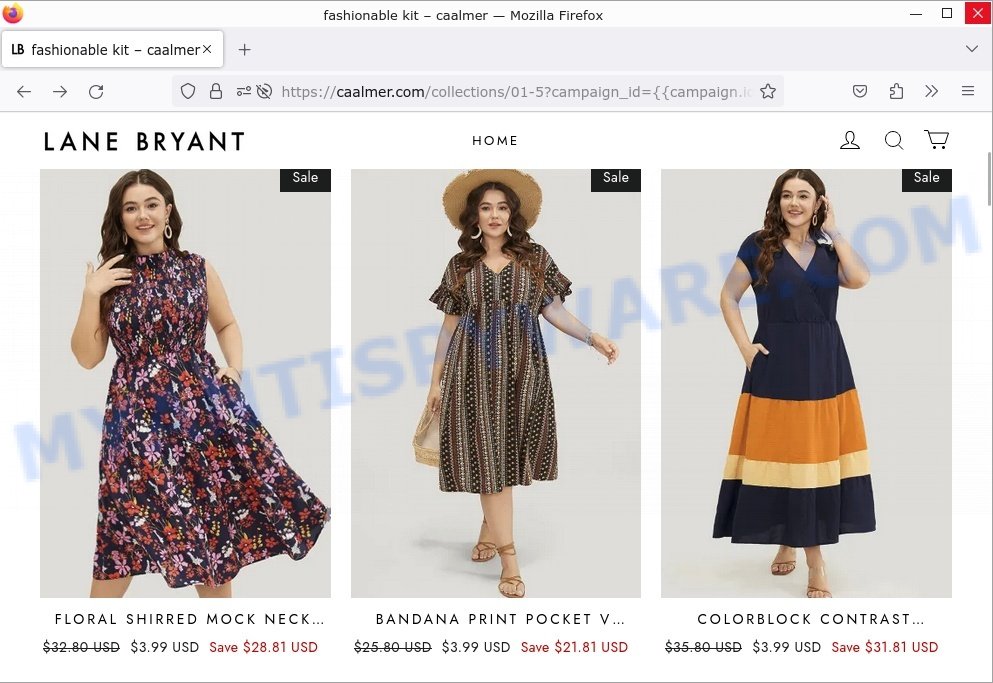 Caalmer.com Lane Bryant Scam store