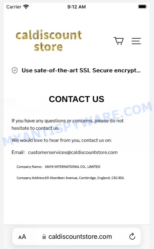 Caldiscountstore.com Scam contacts