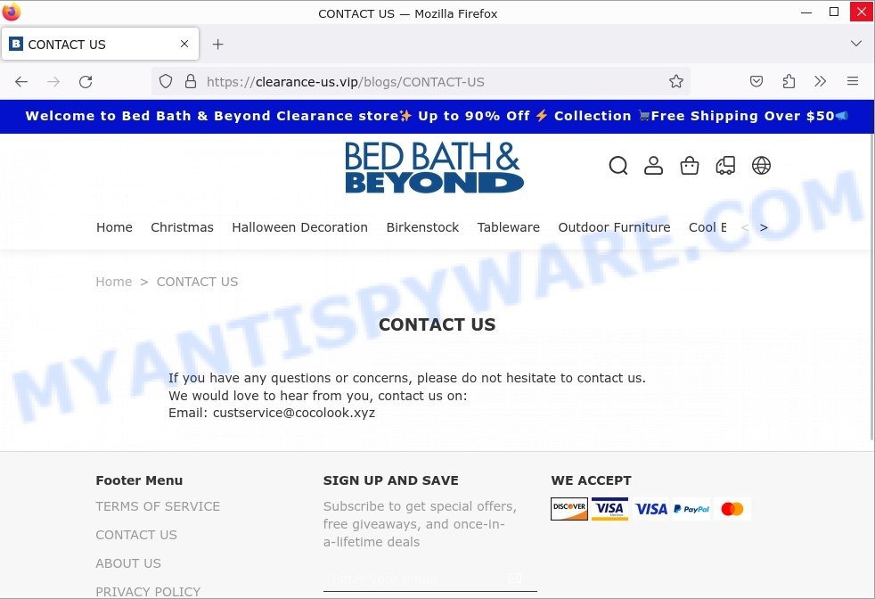 Clearance-us.vip Bed Bath & Beyond Scam contacts