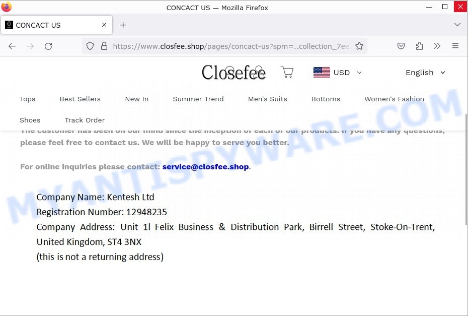 Closfee.shop Scam contacts