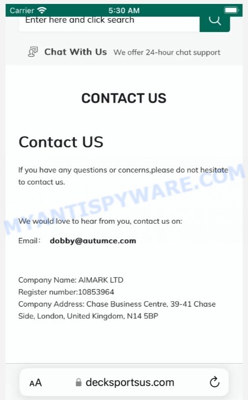 Decksportsus.com Hoka Scam contacts