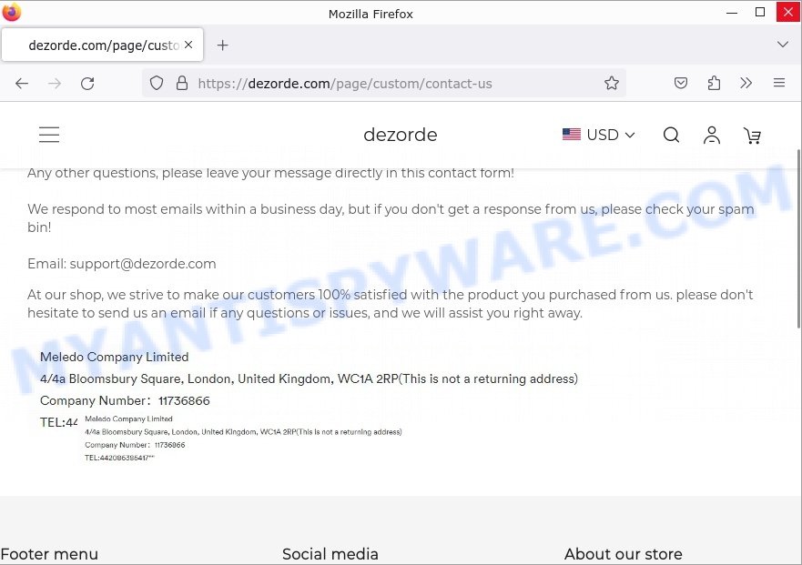 Dezorde.com Scam contacts