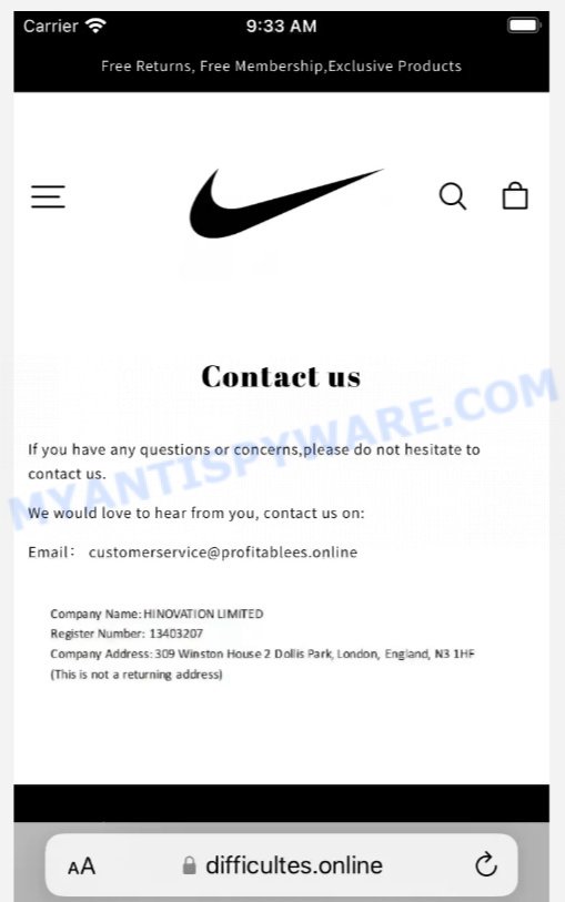 Difficultes.online store scam contacts