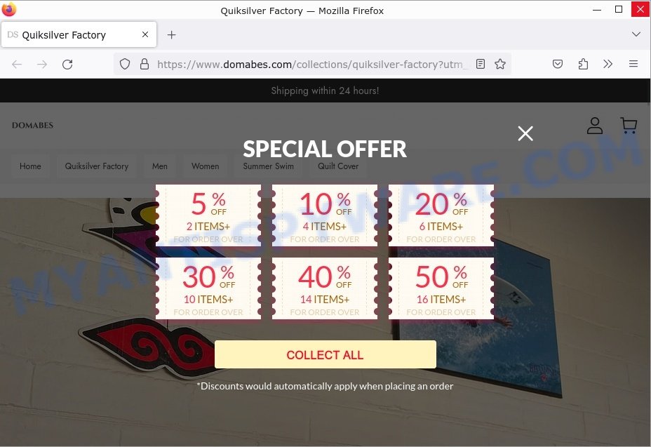 Domabes.com Quiksilver Factory Scam store