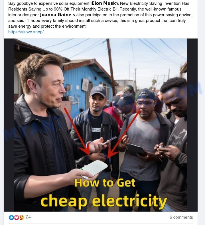 Elon Musk Energy Saving Device Scam Facebook post
