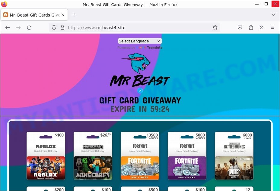 Fake MrBeast Giveaway on TikTok scam site