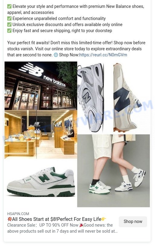 Hsapin.com NEW BALANCE Store Scam ads