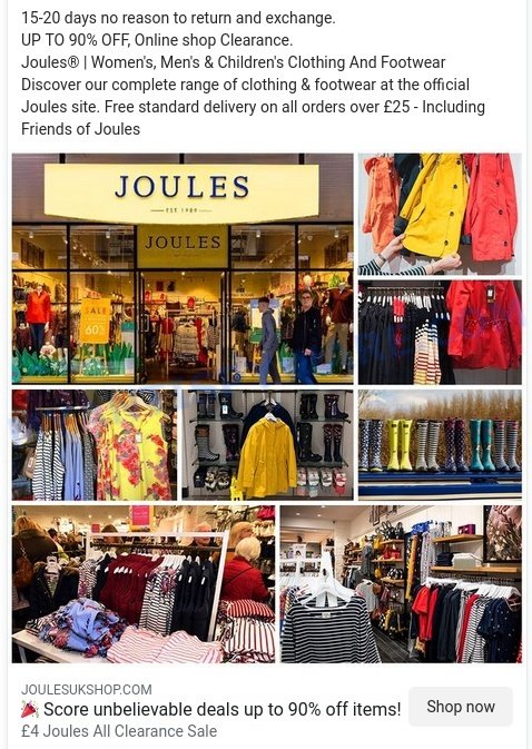 Joules Clearance Sale Scam ads 1