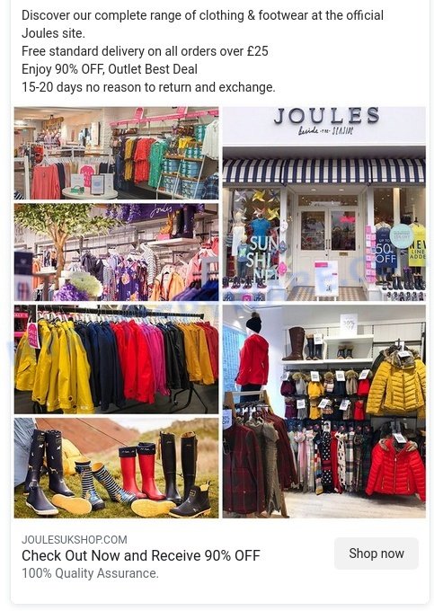 Joules Clearance Sale Scam ads