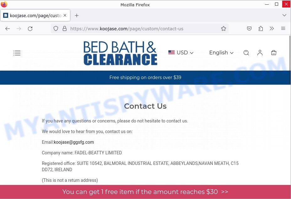 Koojase.com Bed Bath Clearance Store Scam contacts