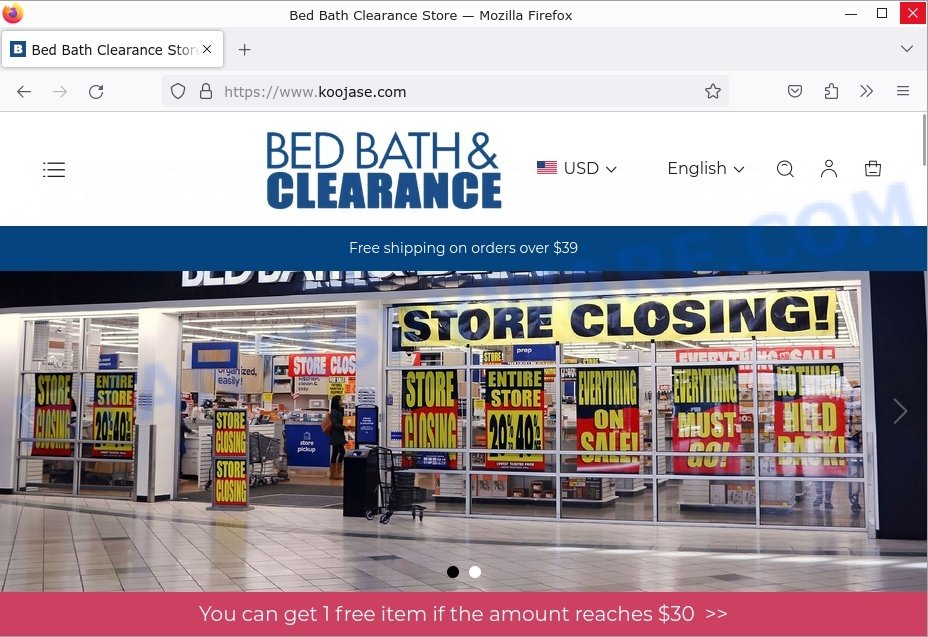 Koojase.com Bed Bath Clearance Store Scam