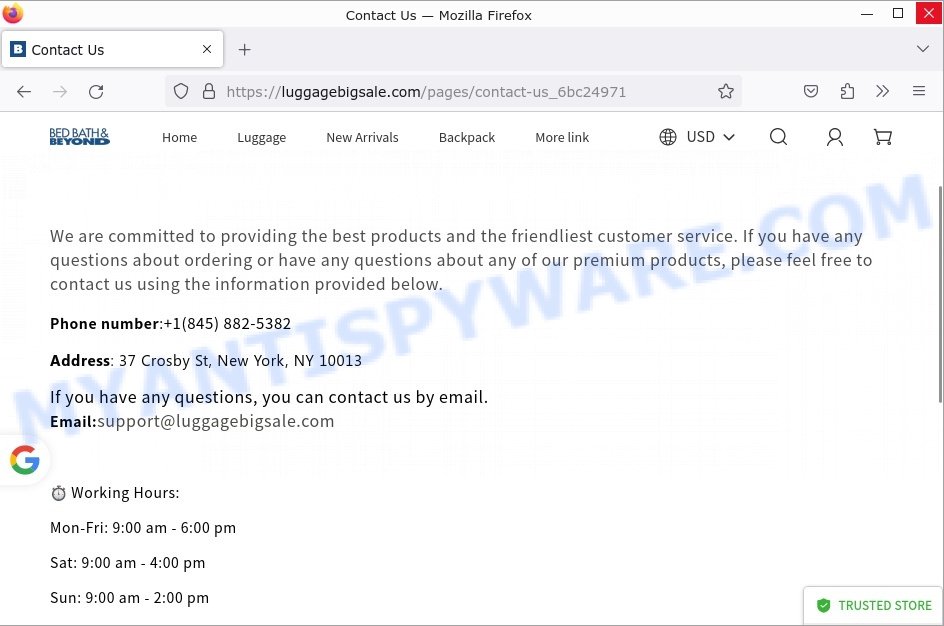 Luggagebigsale.com Scam contacts