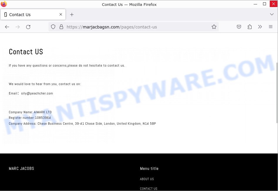 Marjacbagsn.com fake Marc Jacobs shop scam contacts