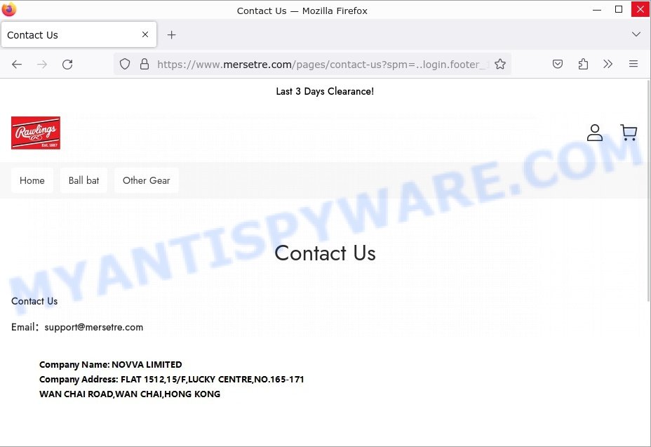 Mersetre.com Baseball Clearance Sale Scam store contacts