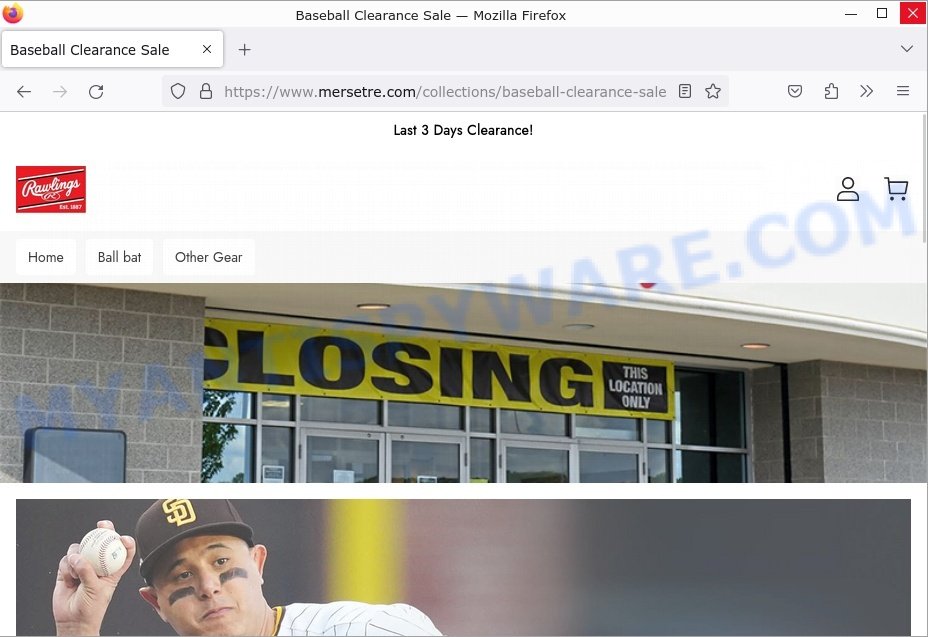 Mersetre.com Baseball Clearance Sale Scam store