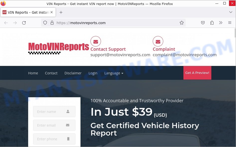 MotoVINReports.com website