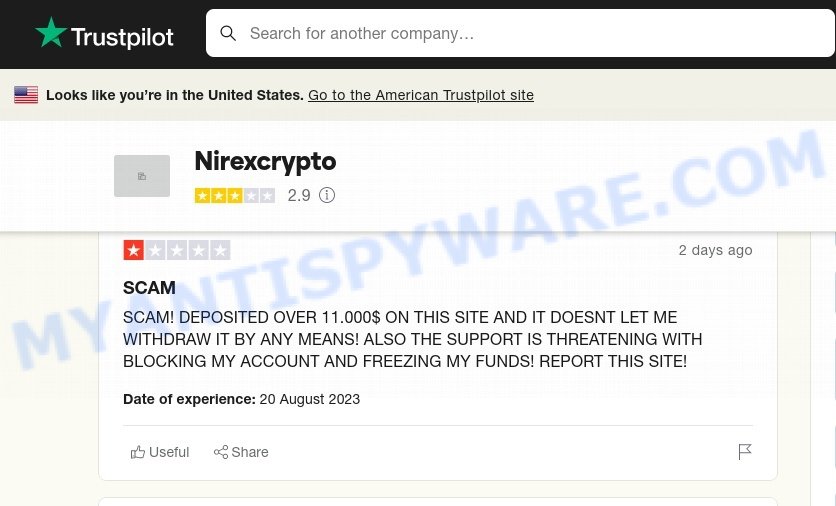 Nirexcrypto.com trustpilot
