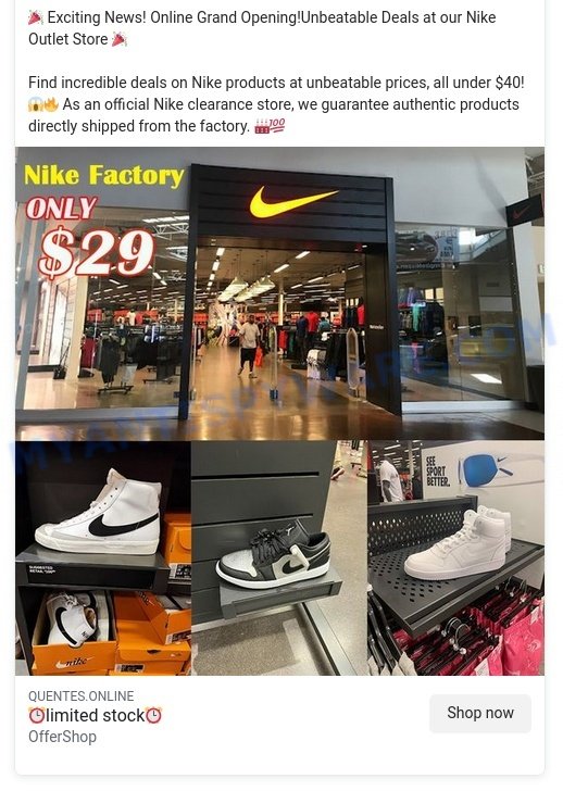 Quentes.online Nike Store Scam ads