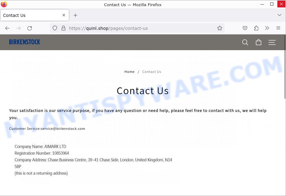 Quinl.shop BIRKENSTOCK Scam store contacts