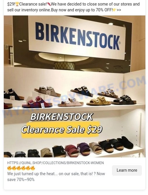Quinl.shop BIRKENSTOCK Scam store facebook ads