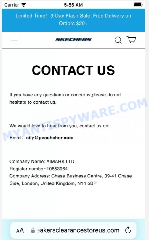 Sneakersclearancestoreus.com Scam contacts